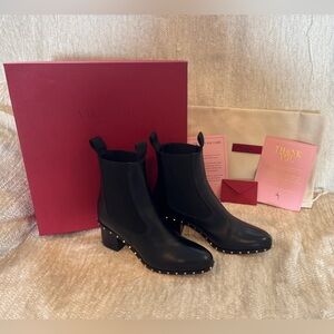 Valentino Black Leather Booties with Silver Studded Trim